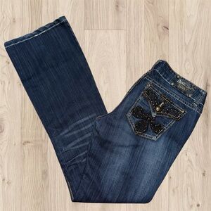 Antique Rivet Boot Cut Jeans Women’s 29 Stretch Blue Embroidered Stud Flap Y2K